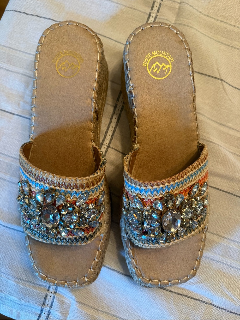 WHITE MOUNTAIN NEW SIZE 10 Embellished Woven Slide wedge Sandals - Picture 4 of 8
